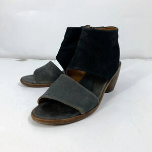 P. Monjo Women Suede Leather Side Zip Open Toe‎ Heeled Sandals Size 8.5